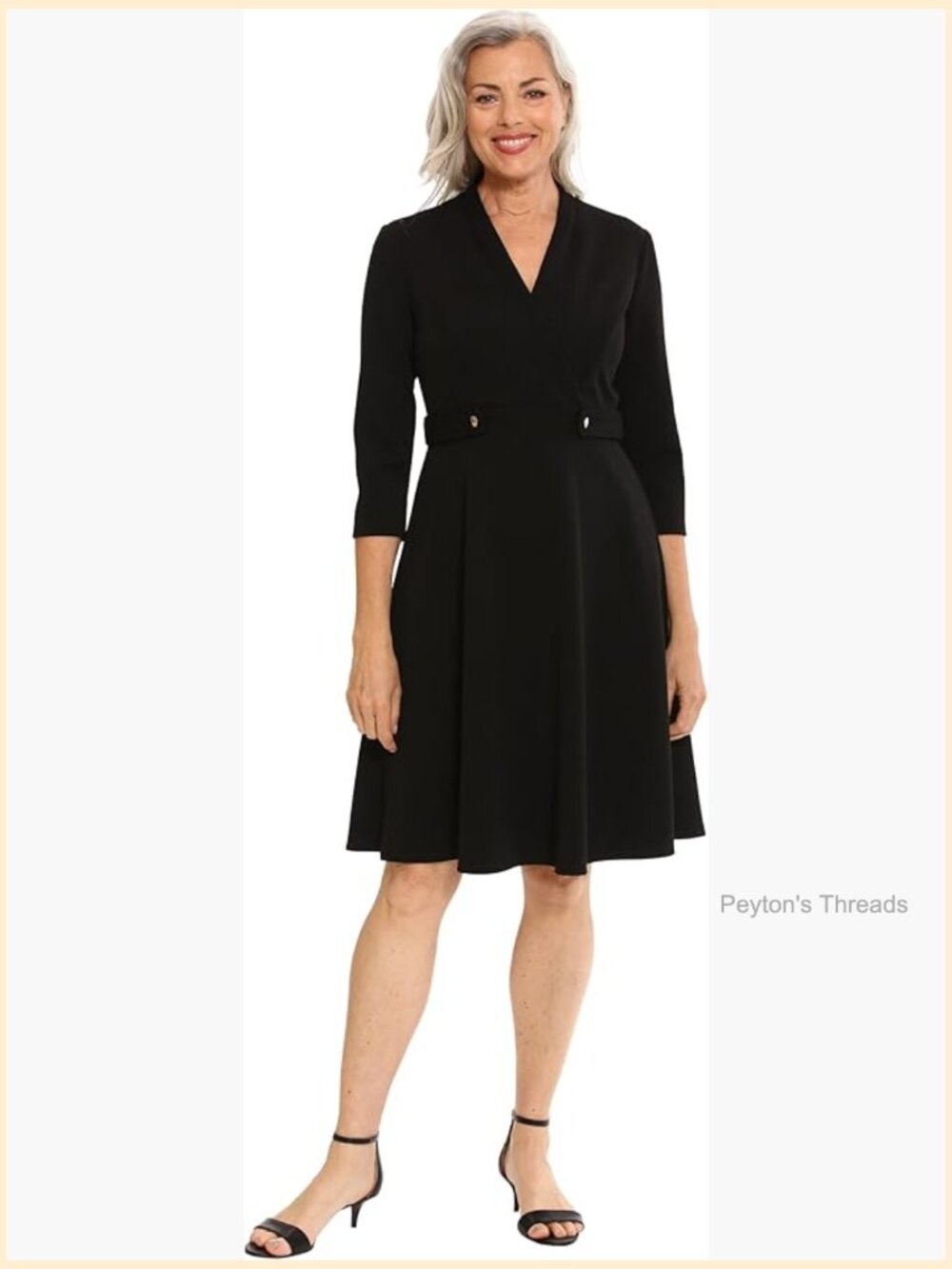 Crepe Fit and Flare Midi Dress with Waist Button Detail - Picture 1 of 7